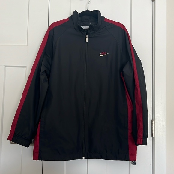 VINTAGE 90s/00s NIKE SWOOSH LOGO WINDBREAKER JACKET BLACK - Picture 1 of 4